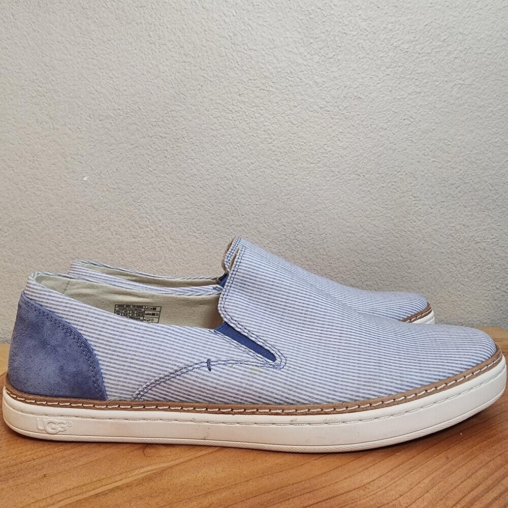 UGG Shoes Womens Size 10 Blue White Stripe Canvas Slip On Casual Comfort 1016895